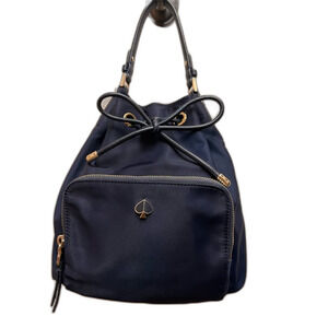 Kate Spade Watson Lane Rowe Bucket Bag Navy Nylon Leather Trim Drawstring Purse